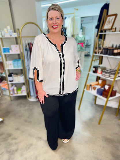 Plus Linen Embroidered Tunic Oatmeal