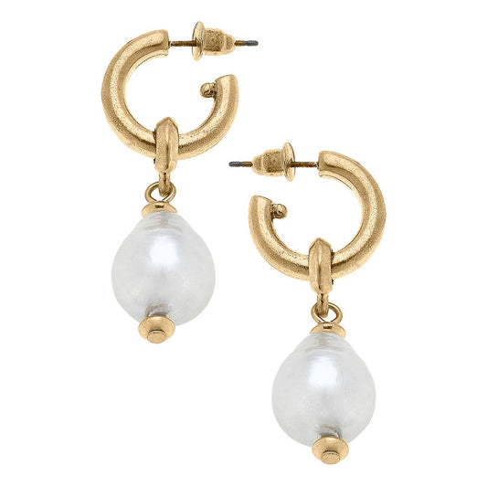 Pearl Drop Earrings in Worn Gold & Ivory