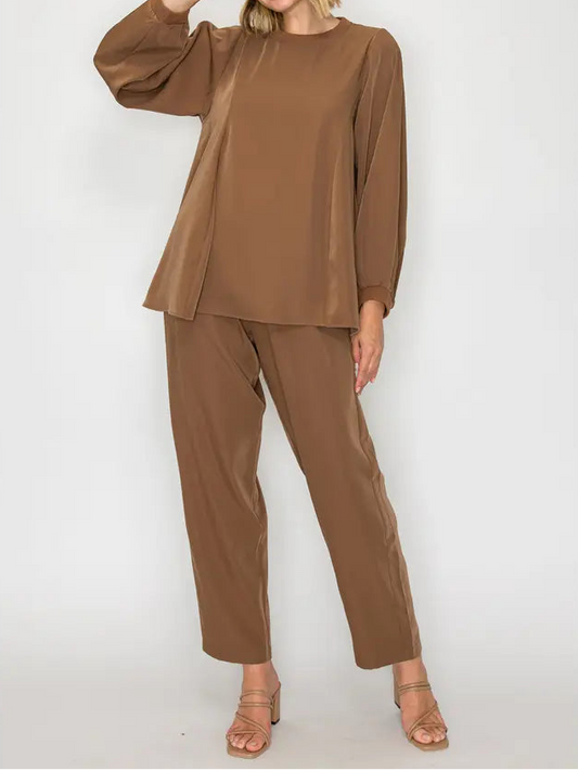 Brown Flowy Pant Set
