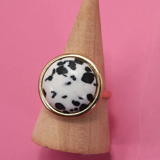 Natural Stone Black & White Speckled Ring