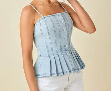 Denim Pleated Tank Top