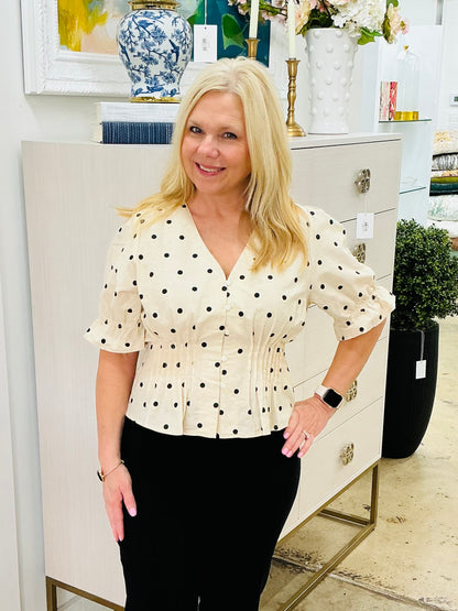 Beige Polka Dot Peplum Top