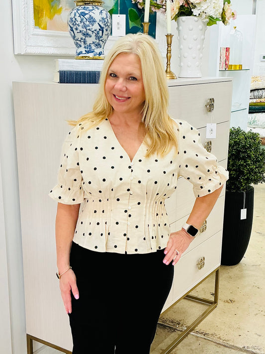Beige Polka Dot Peplum Top