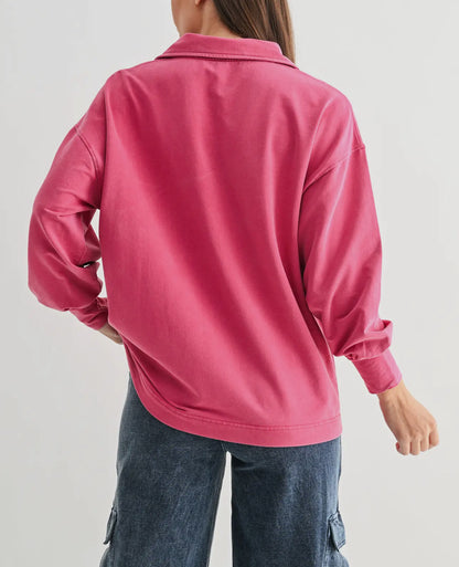 Collard Long Sleeve Top/Washed Plum