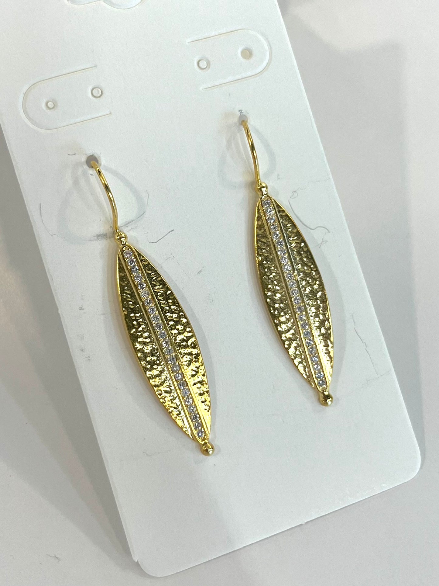 Gold Leaf Earrings w/ Cubic Zirconia