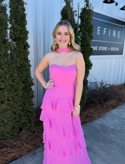Pink Strapless Ruffle Dress