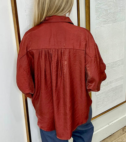 Burgundy Oversized Button Up Top