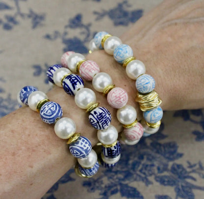 Stretch Bracelet/Pale Blue & Pearl
