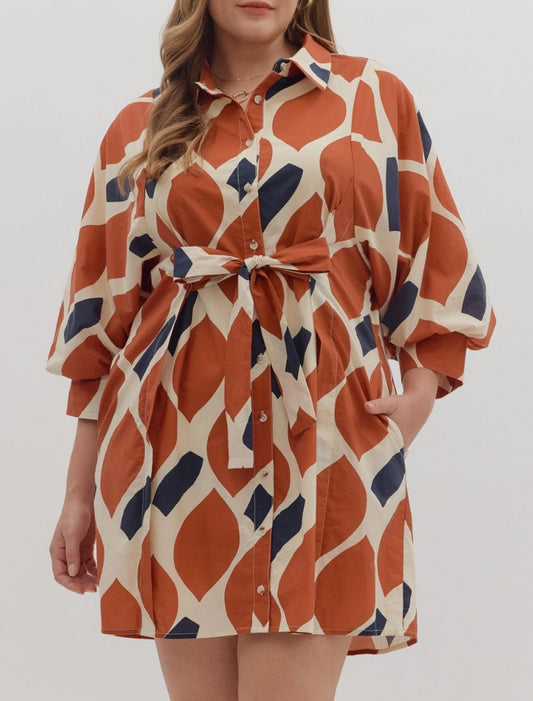 Plus Ecru/Rust Short Dress