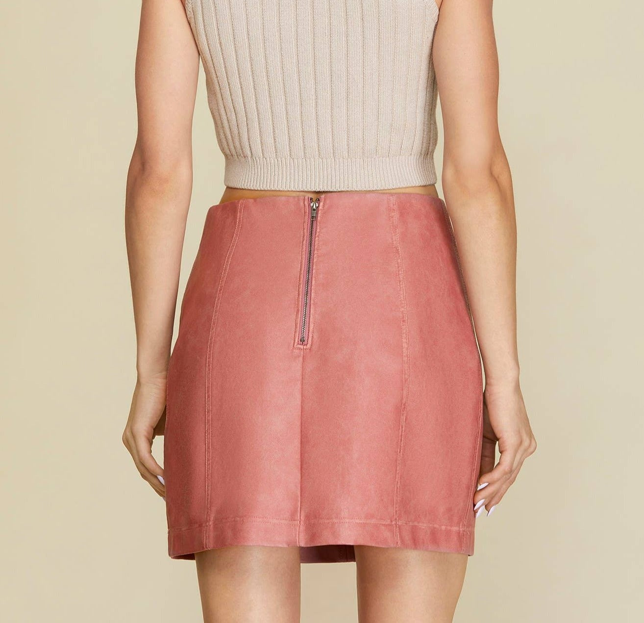 Pink Faux Leather Skirt