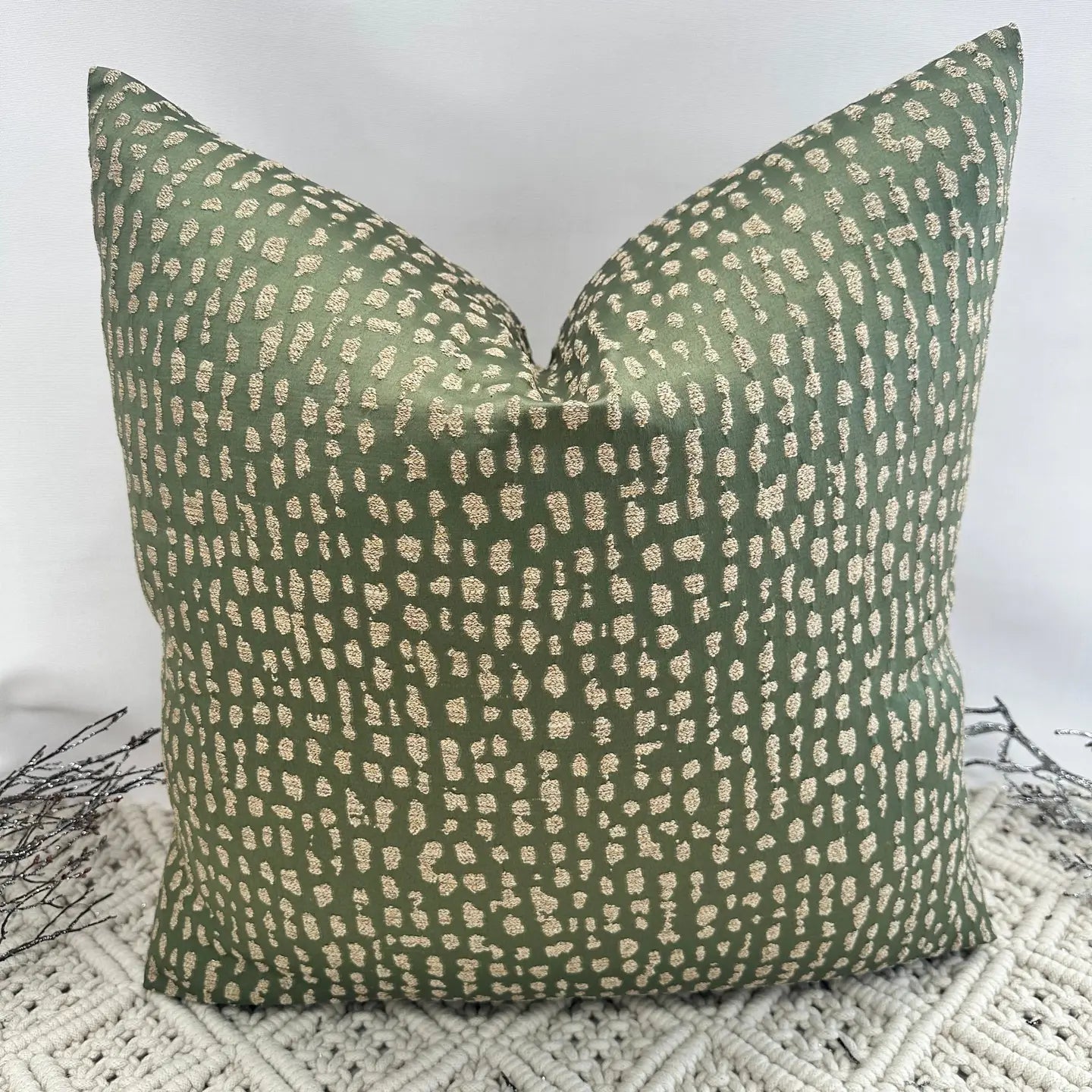 Green & Gold Patterned 22" Pillow