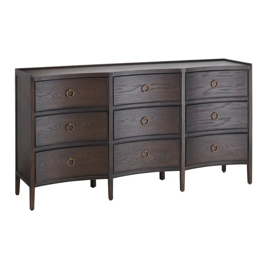 Dark Wood 9 Drawer Dresser 72"x18"x38"