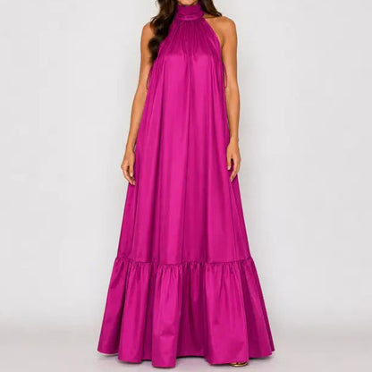 Pink Satin Halter Maxi Dress