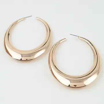 Gold Polished Crescent Hoop Earrings