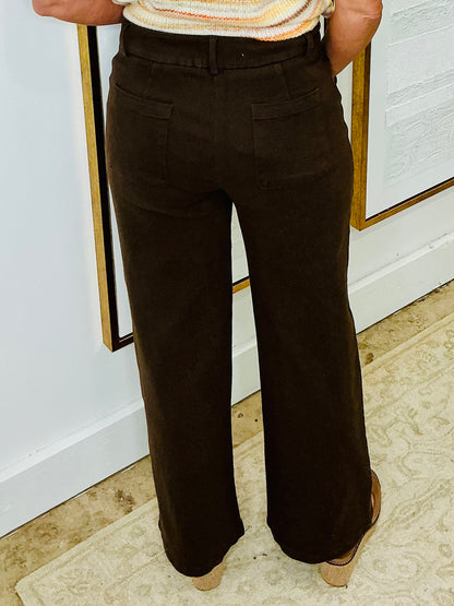 Wide Leg Stretch Pants w/ Bow Pocket Jean