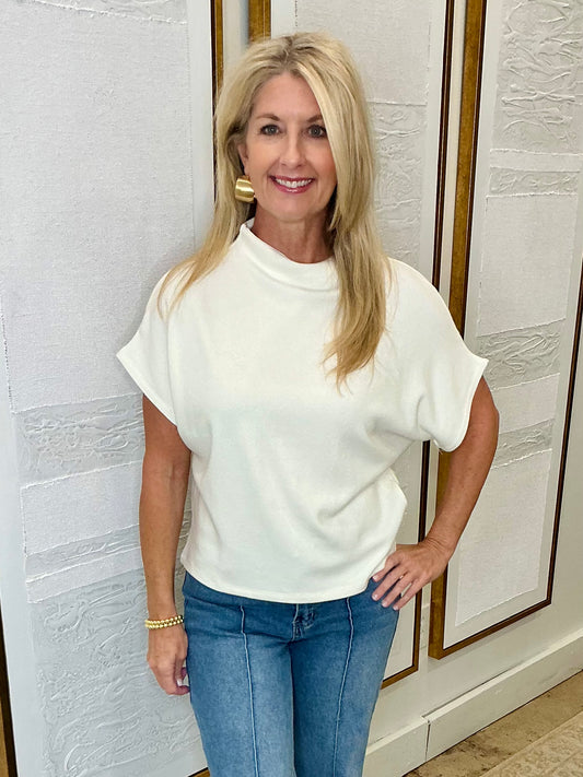 Mock Neck Short Sleeve Top Ivory