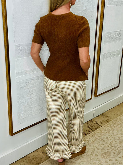 Camel Boucle Knit Peplum Top