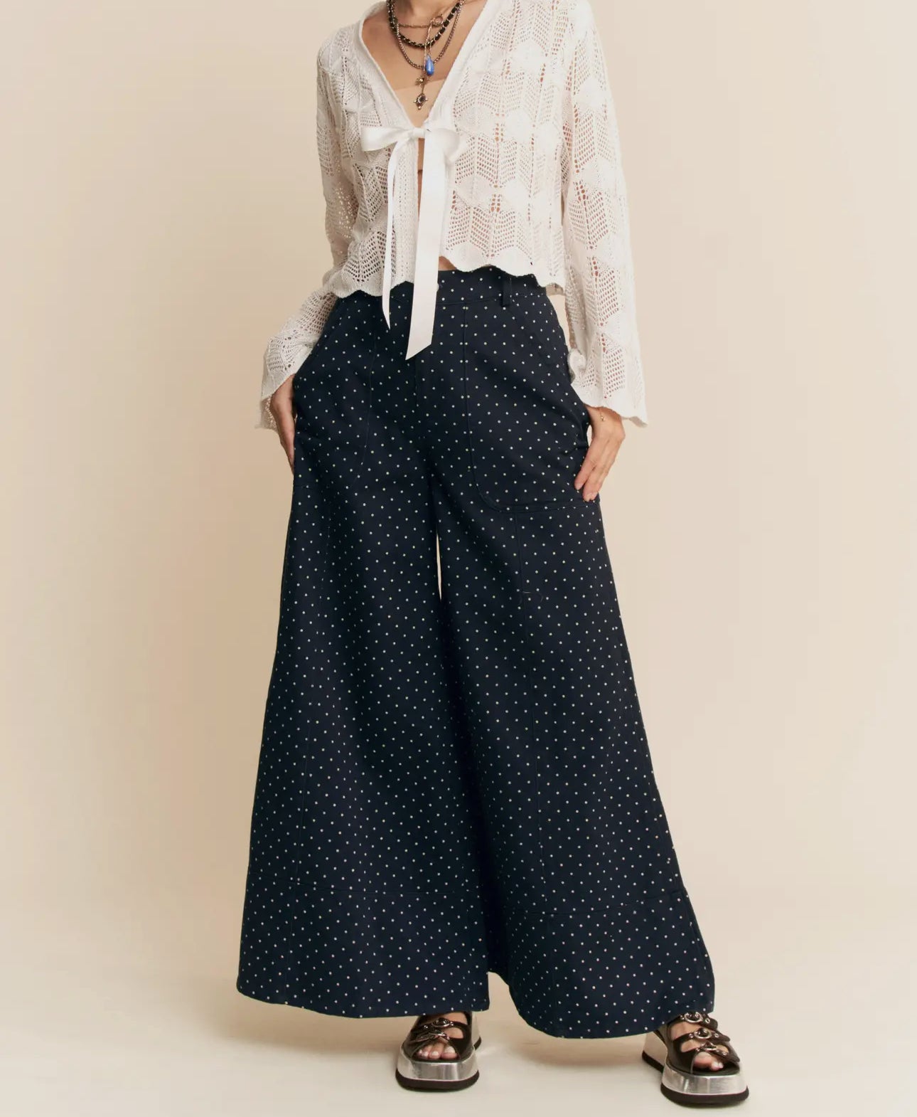 Plus Navy Dot Wide Leg Pants