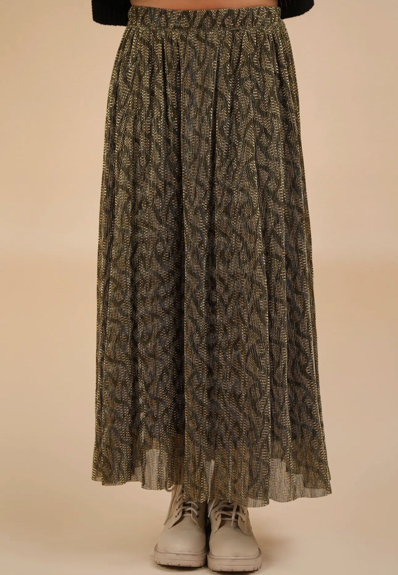 Plus Gold & Black Maxi Skirt