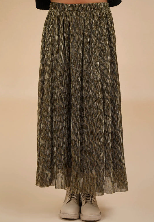 Plus Gold & Black Maxi Skirt