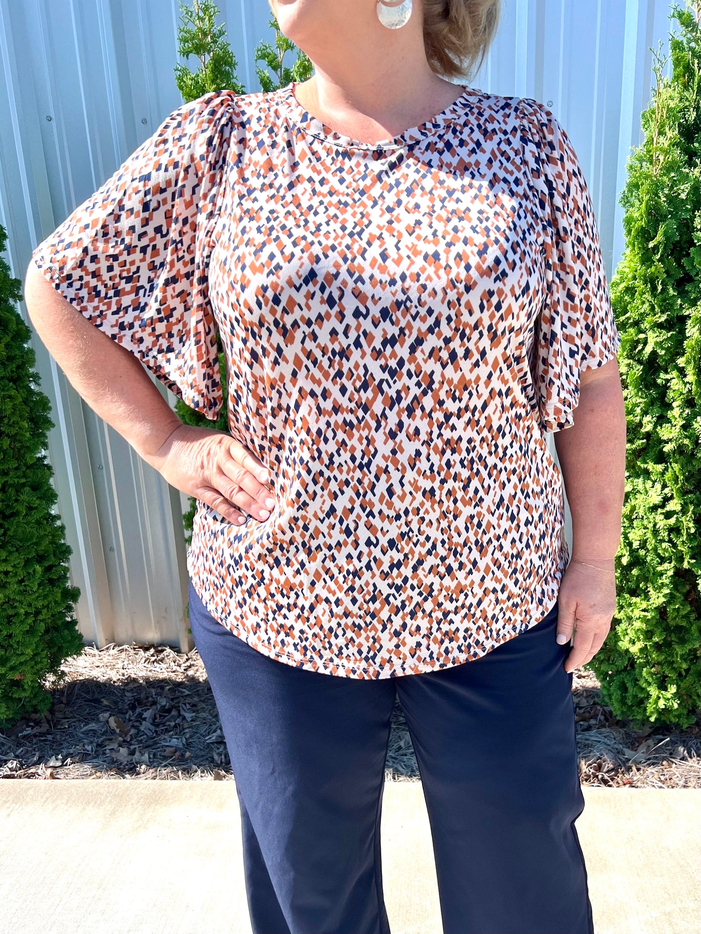 Plus Rust & Navy Print Top