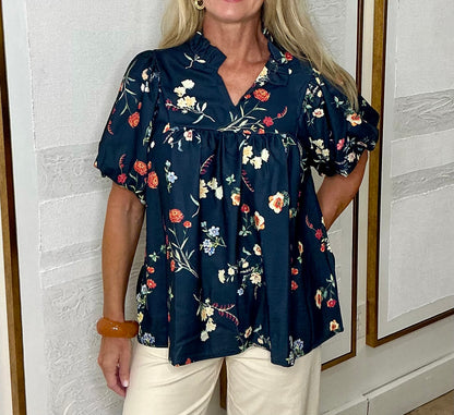 Navy Floral Top