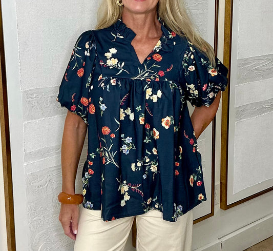 Navy Floral Top