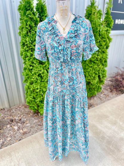 Blue Multi Tiered Maxi Dress