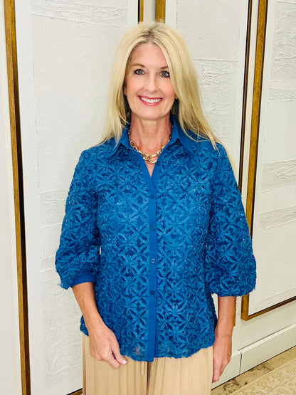 Floral Lace Top Denim Blue