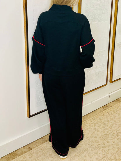 Black Leisure Set with Red Piping