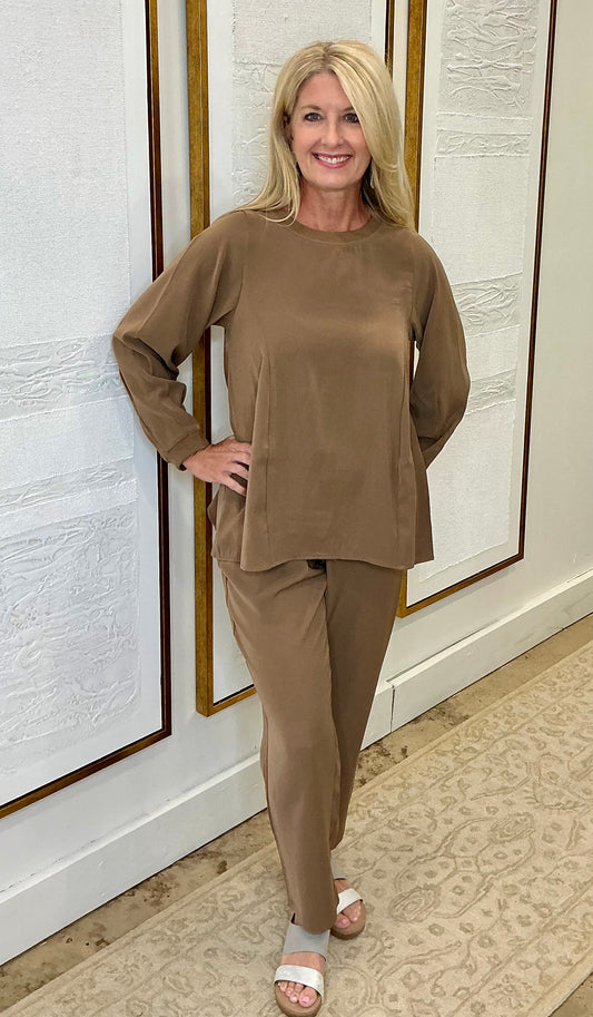 Brown Flowy Pant Set