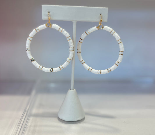 White & Gold Beaded Circle Earrings