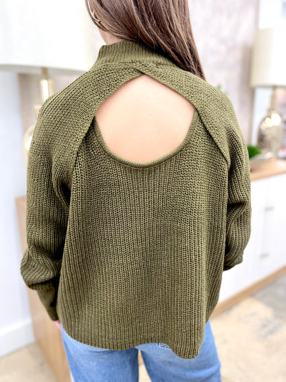 Olive Open Back Knit Sweater