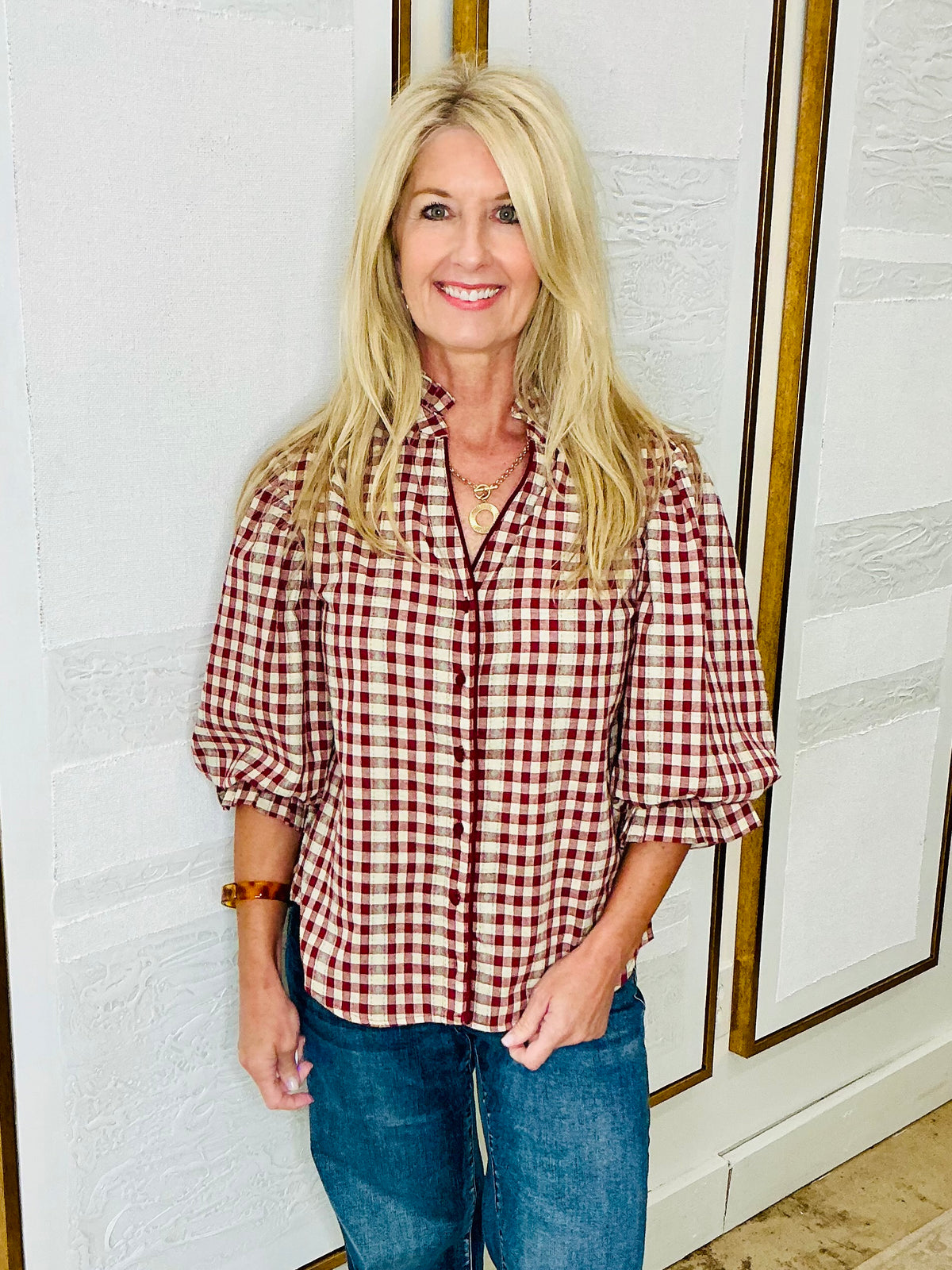 Check Print Shirt Wine