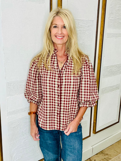 Check Print Shirt Wine