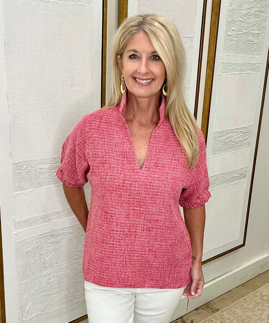 Betsy Collar Tweed Top Pink