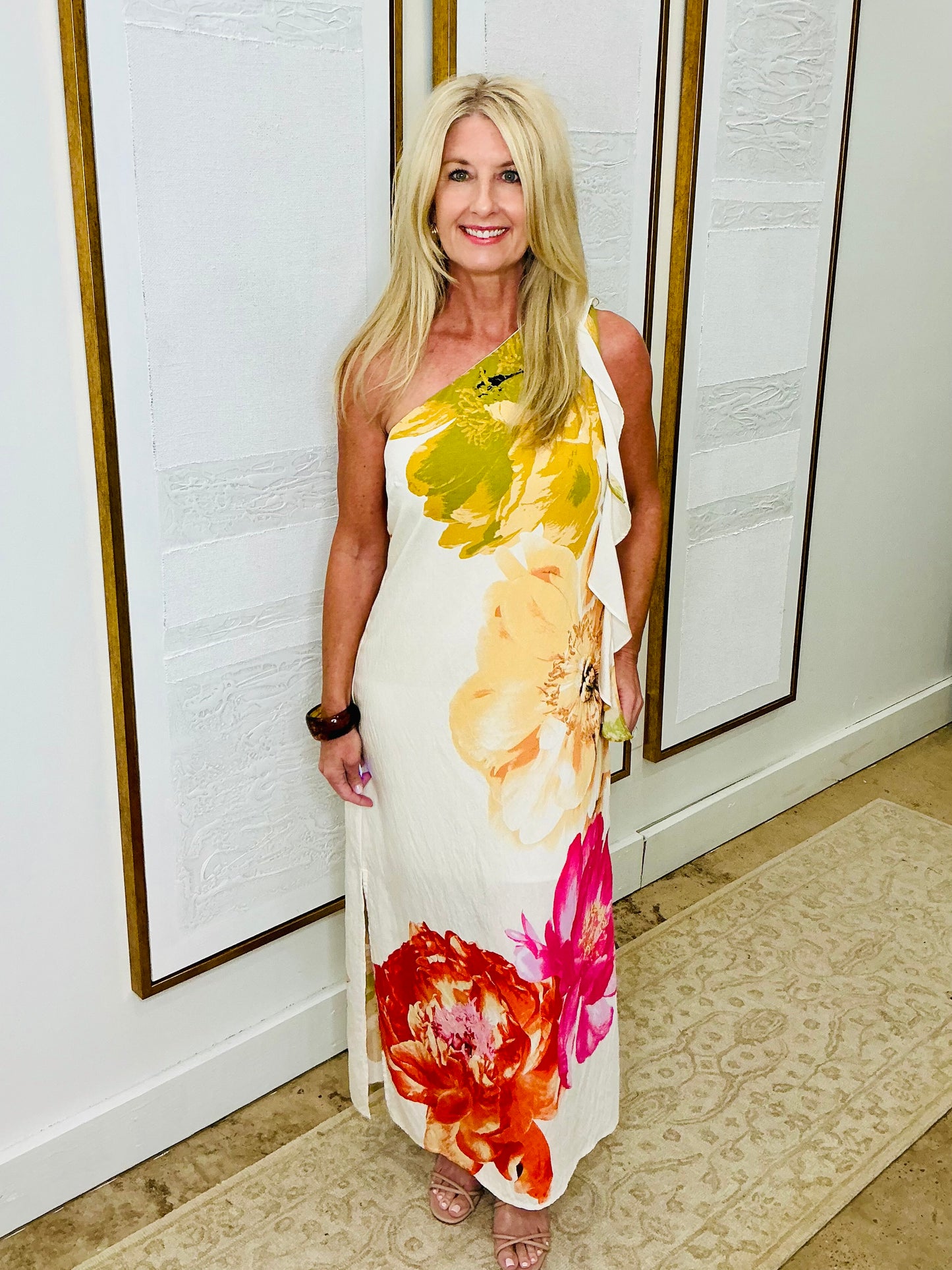 Bright One Shoulder Floral Dress