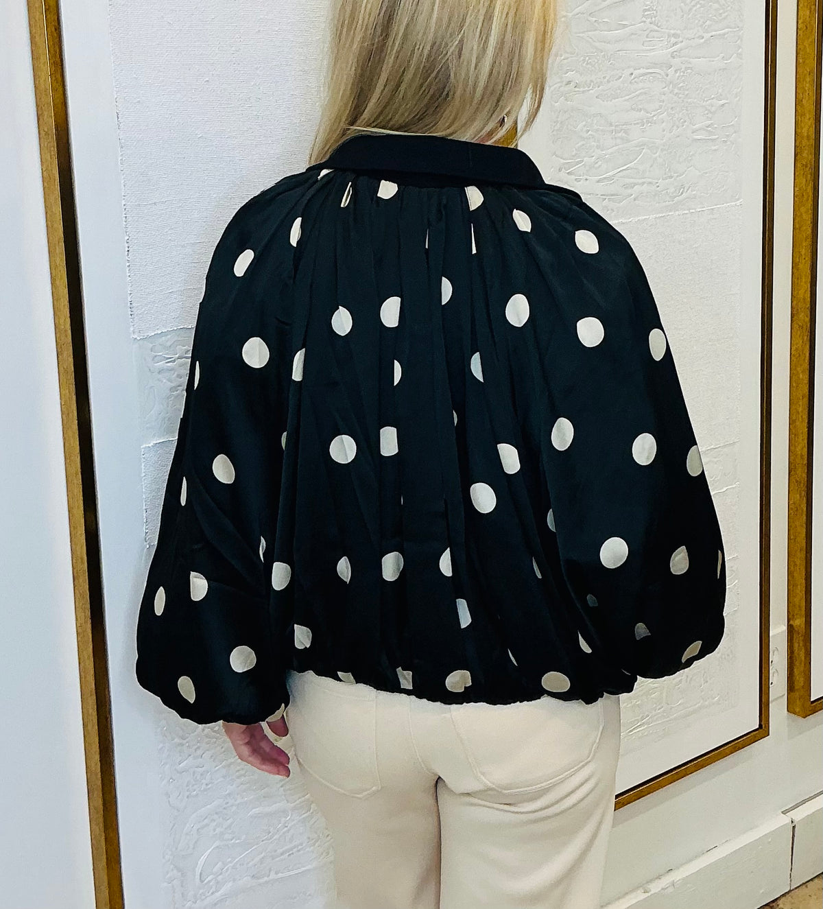 Polkadot Satin Mock Neck Jacket