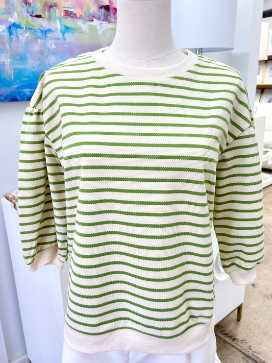 Green & Cream Stripe Top