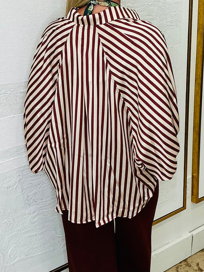 Burgundy/Cream Bubble Sleeve Top