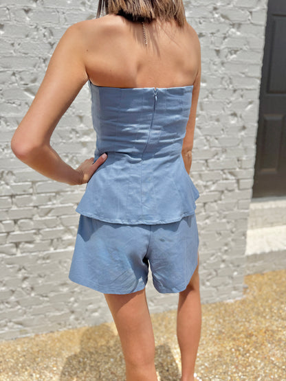 Blue Peplum Tube Top Set