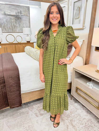 Eyelet Short Sleeve Midi Dress