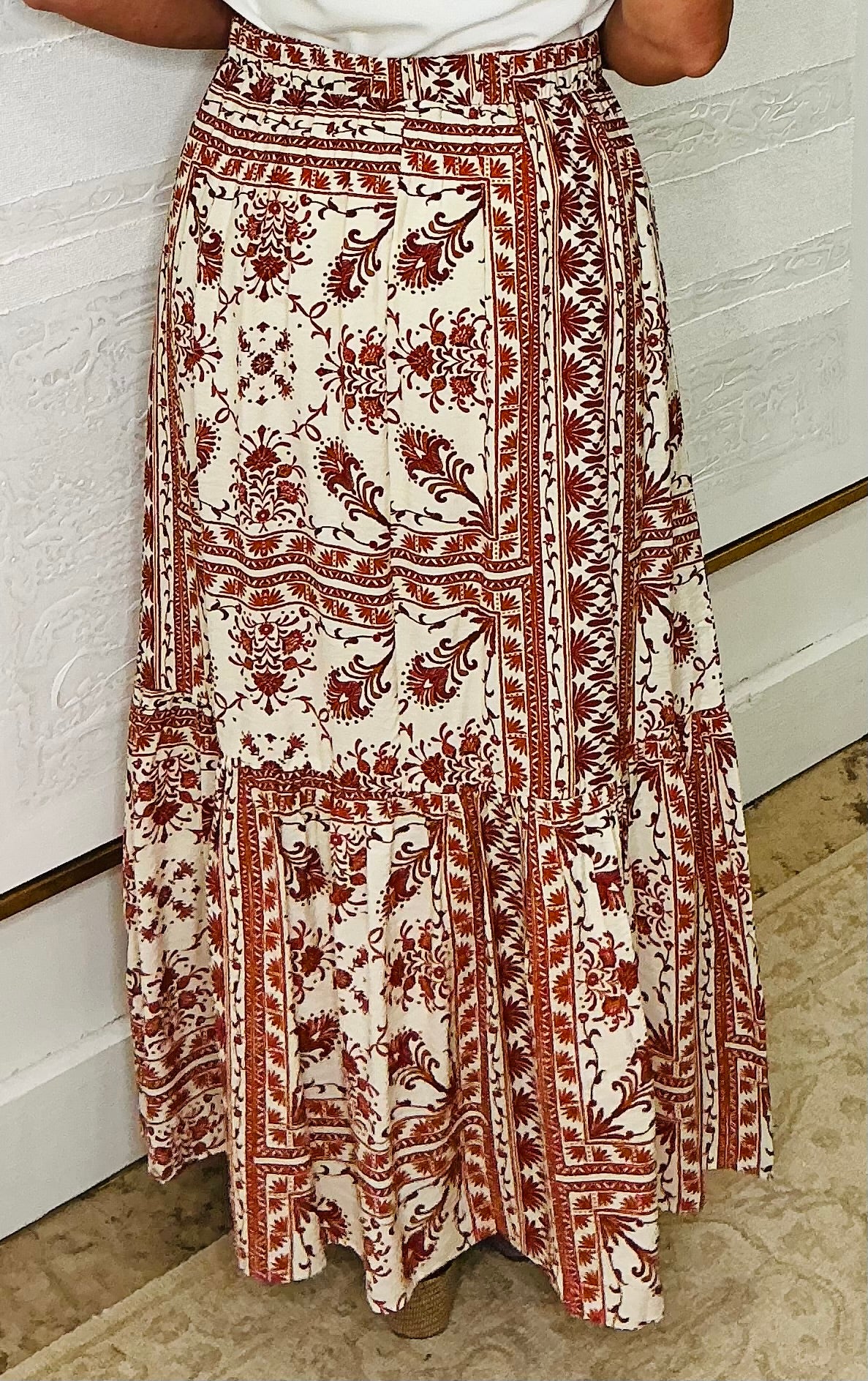 Rust Print Flowy Skirt