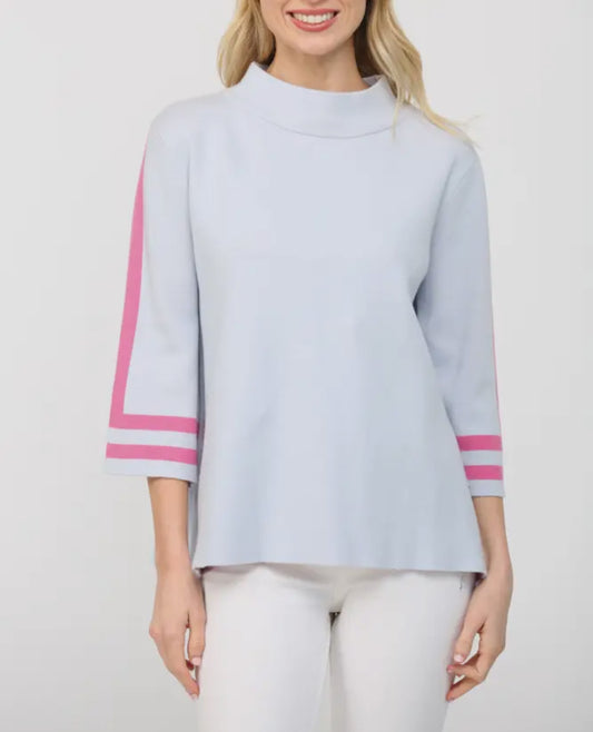 Mock Neck Stripe Sweater/Powder Blue
