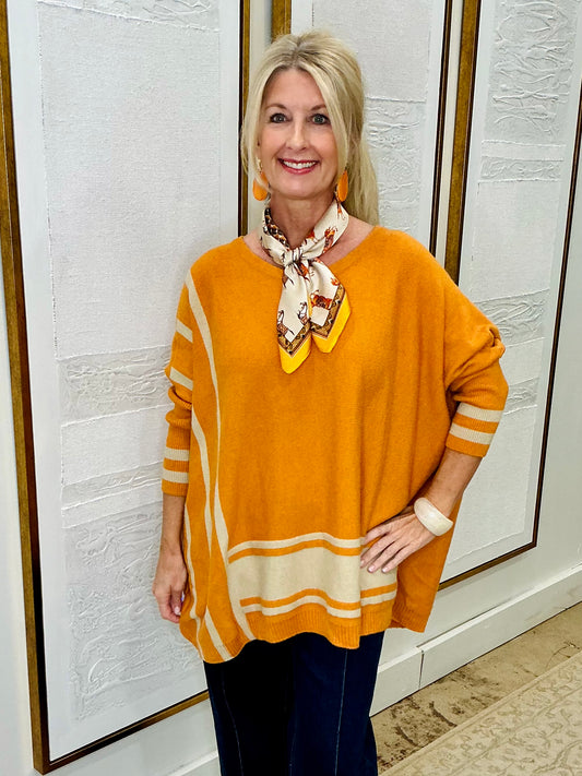 Orange & Ecru Oversized Batwing Sweater