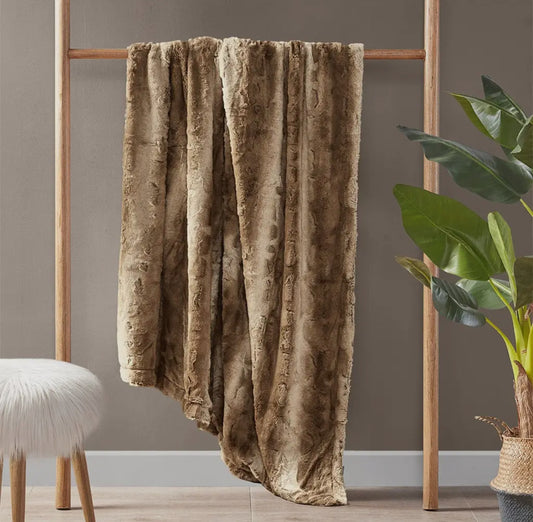 Oversized Faux Fur Throw/Light Brown 60”x70”