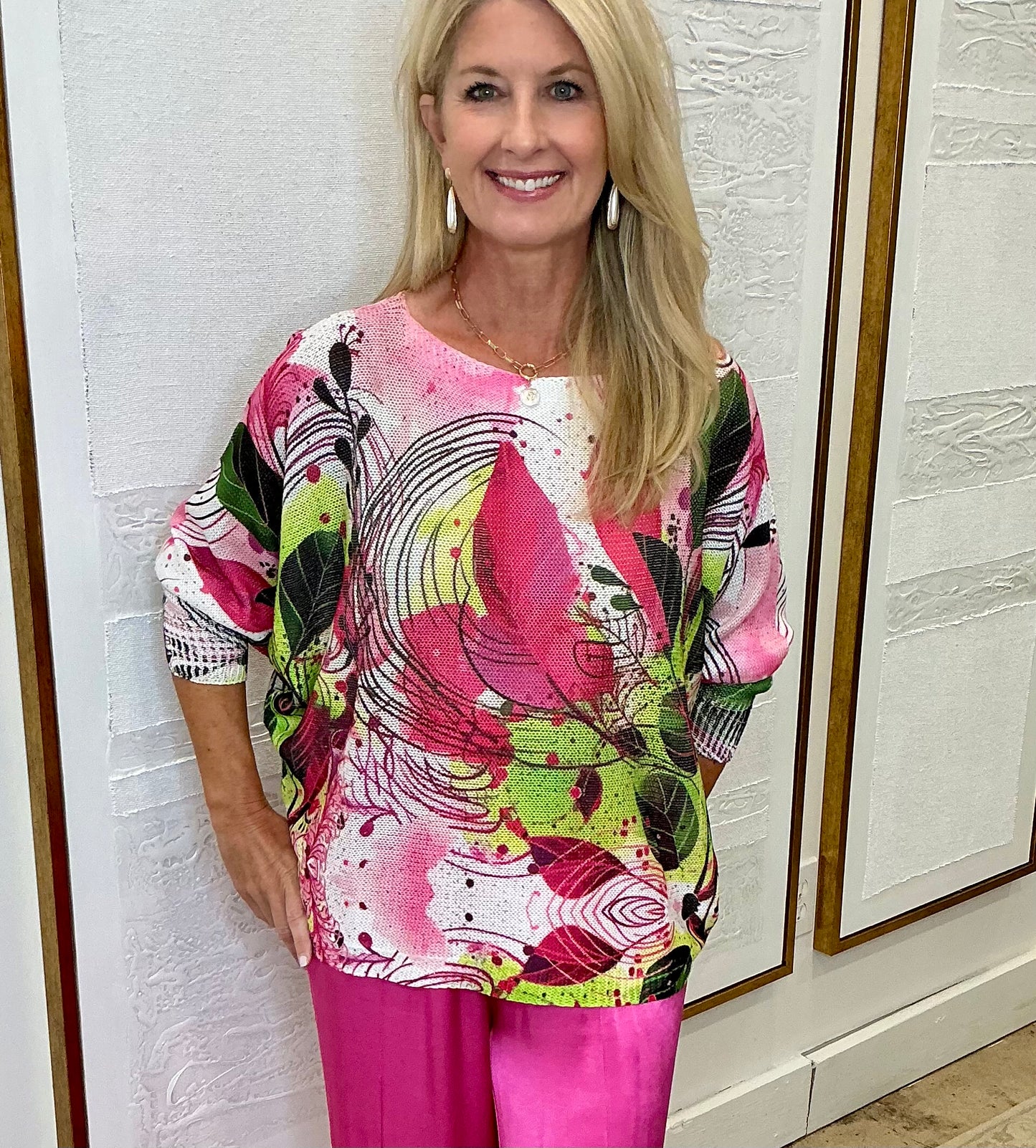 Pink Floral Knit Sweater - One Size