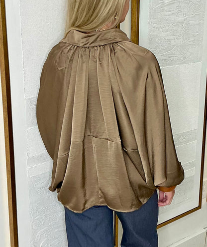 Mocha Balloon Sleeve Bomber Jacket