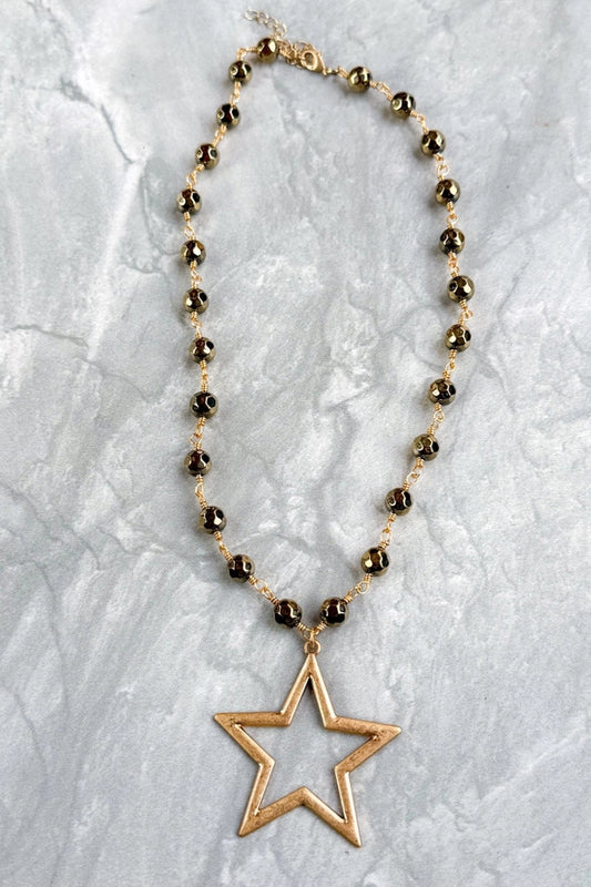 Beaded Gold Star Necklace