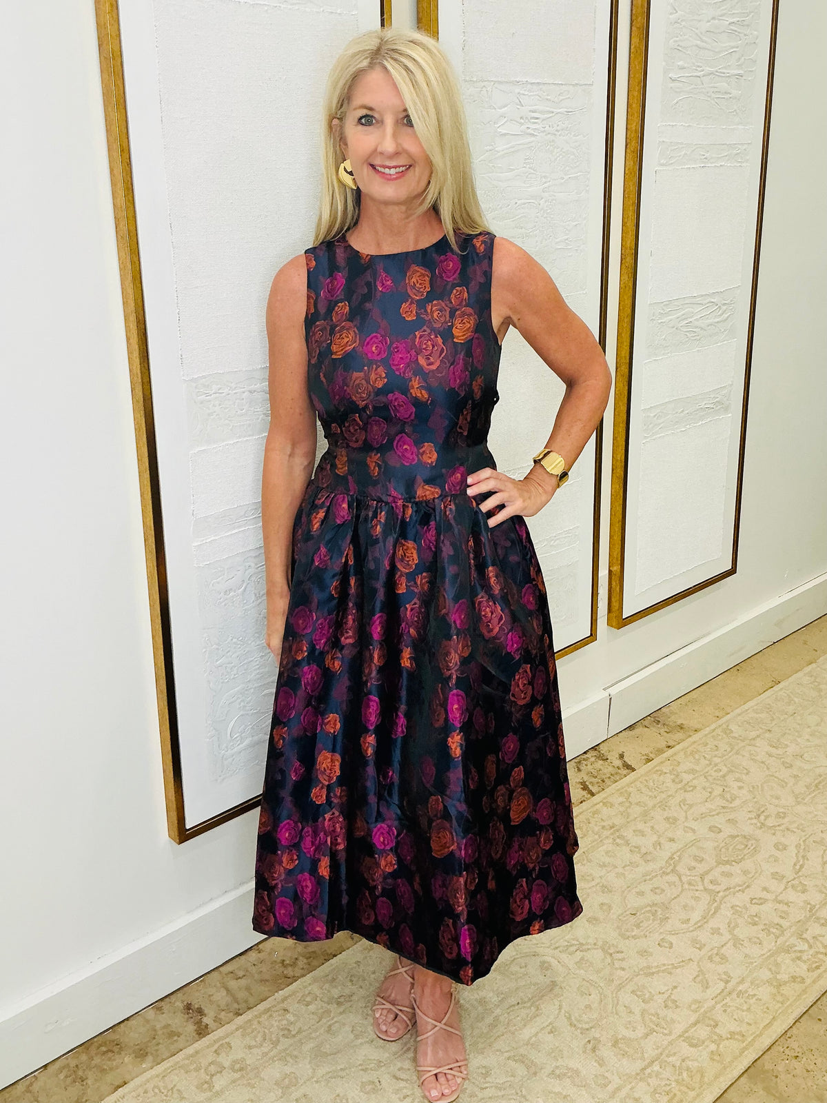 Purple Jacquard Boat Neck Dress